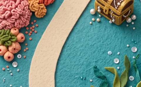 Coral: a reef of pink and orange felt with a treasure chest.